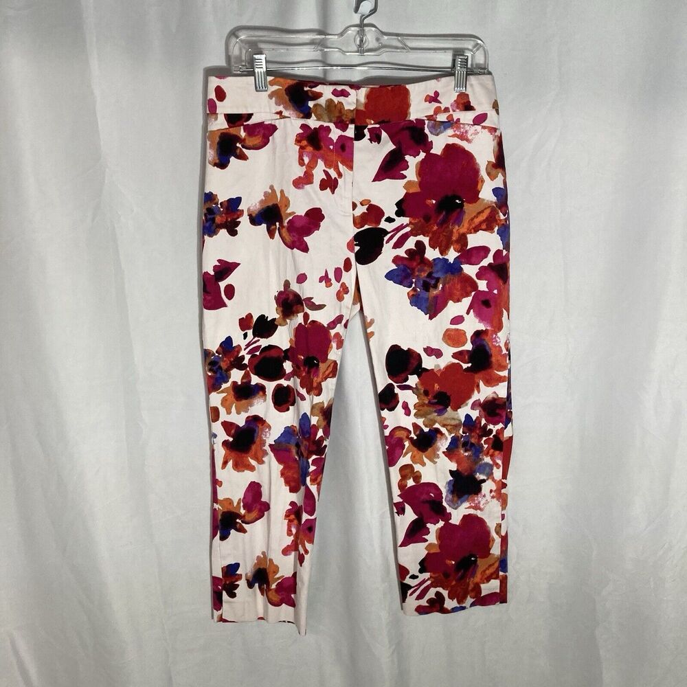 CHICO'S white multicolor floral flat front cropped pants 1